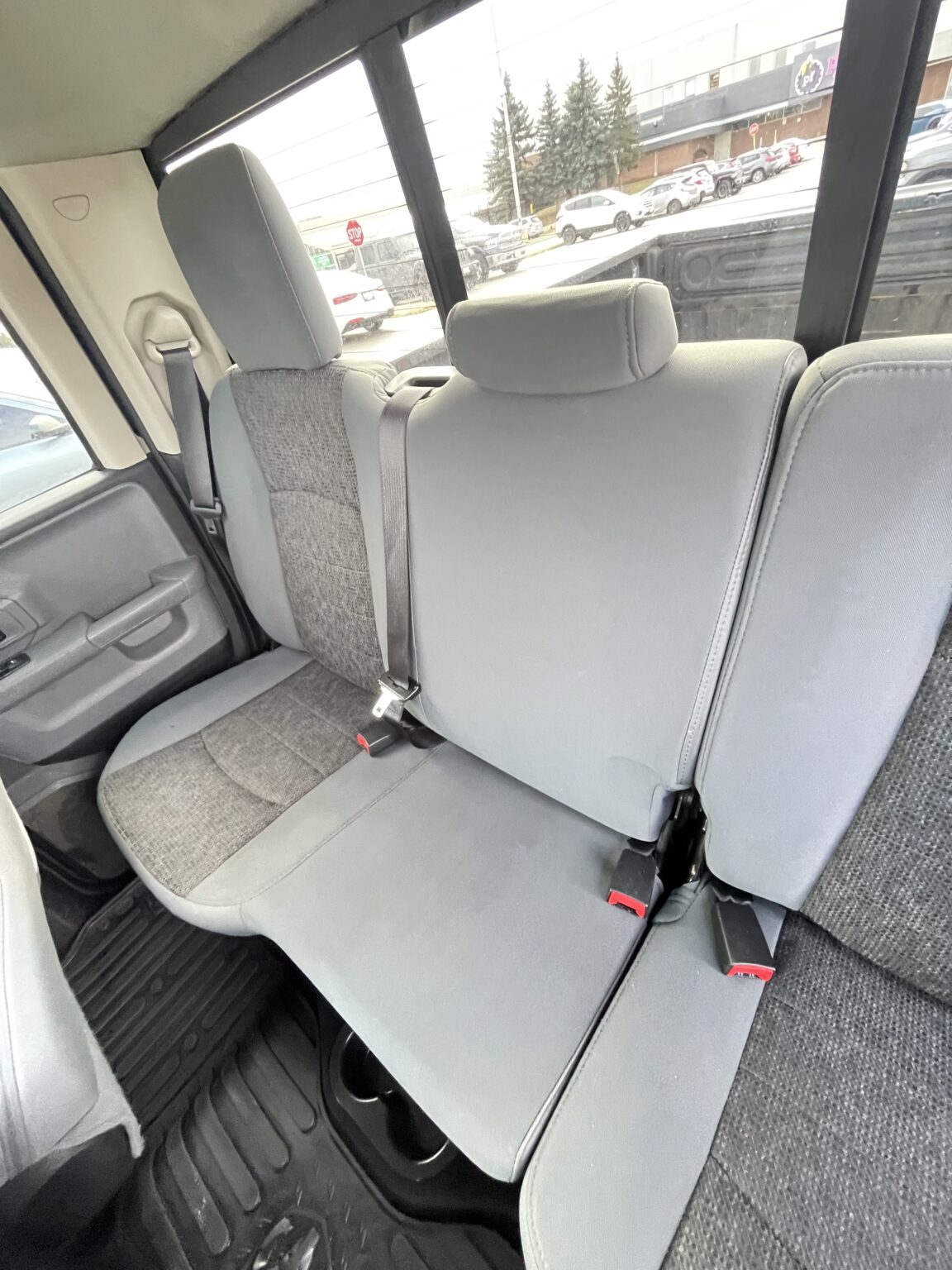 Clean gray fabric car seats rear interior