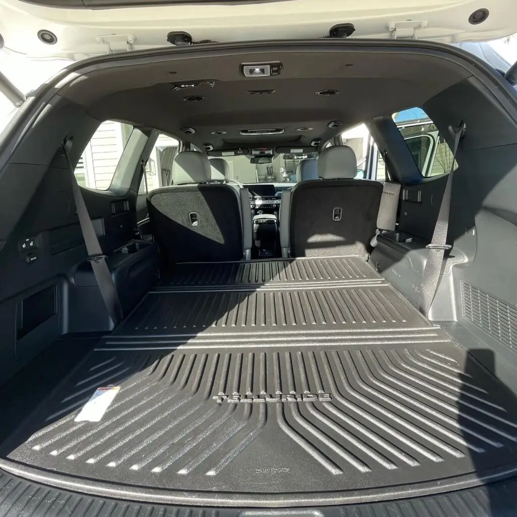Clean Telluride SUV interior with folded seats